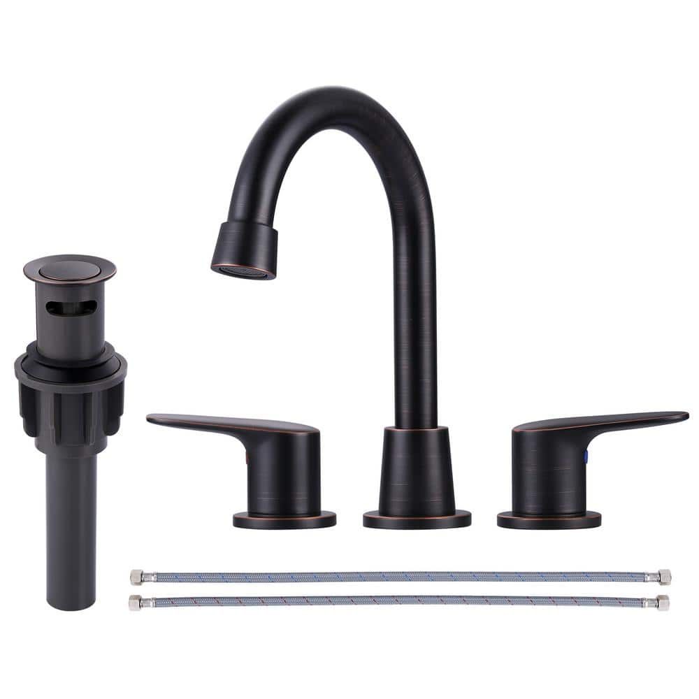 8 in. Widespread Double Handle Bathroom Faucet with 2-Aerators, Pop Up Drain and Supply Lines in Oil Rubbed Bronze price history on PriceWatchPro