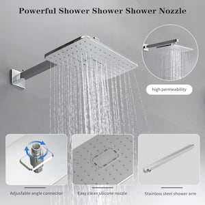 Luxurious Single Handle 2-Spray 11.53 in. Wall Mount Rectangle Shower Head with Hand Shower Faucet in Polished Chrome