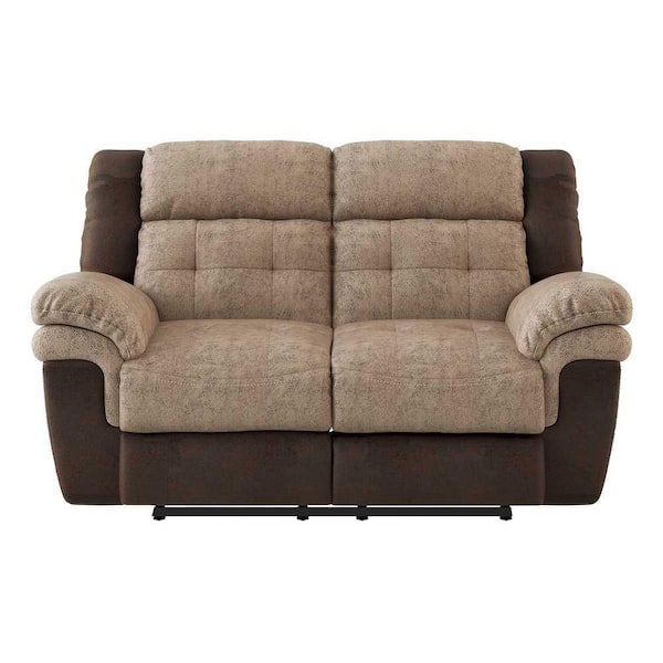 EVERGLADE HOME Concetta 68 in. W Flared Arm Microfiber Straight Double Reclining Loveseat in 2-Tone Brown