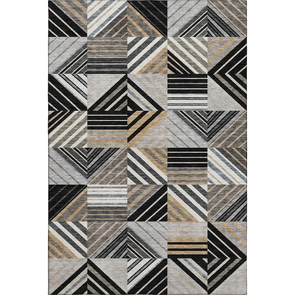 Mayfield Premium Machine Washable Abstract AMF2399 Black 3 ft. x 5 ft. Area Rug