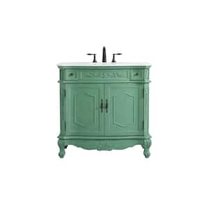 Simply Living 36 in. W x 21 in. D x 36 in. H Bath Vanity in Vintage Mint with Ivory White Engineered Marble