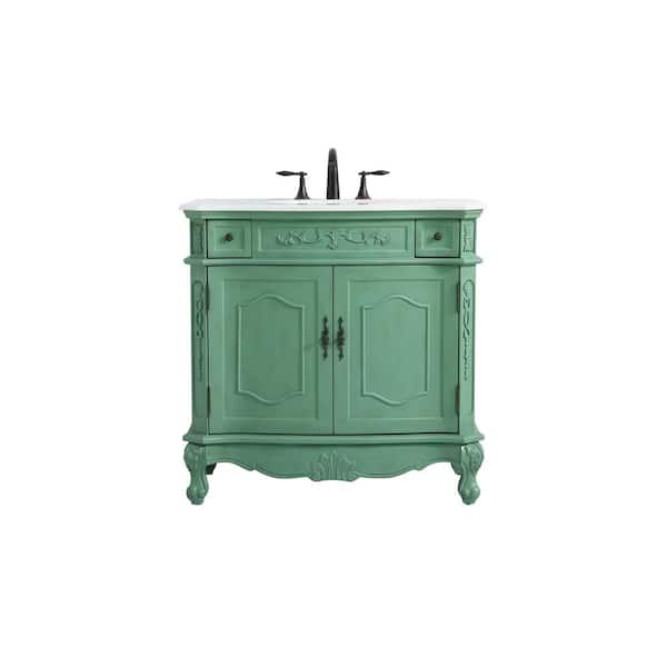 Unbranded Simply Living 36 in. W x 21 in. D x 36 in. H Bath Vanity in Vintage Mint with Ivory White Engineered Marble