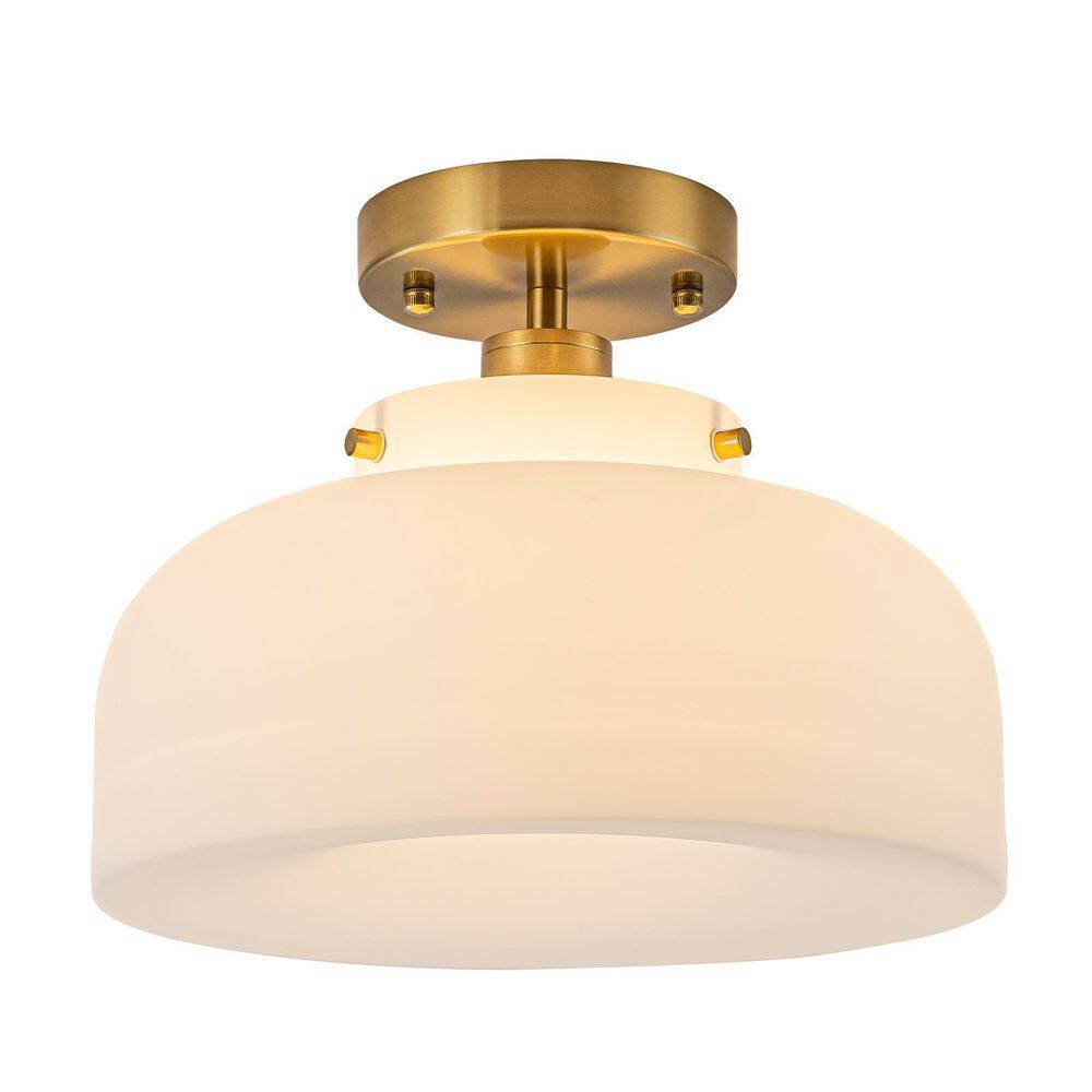 11.8 in. 1-Light Drum Brushed Gold Semi-Flush Mount with Frosted Glass for Kitchen Dining Room Foyer price history on PriceWatchPro