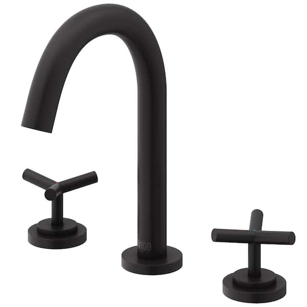 VIGO Jewel 9 in. H 2-Handle High-Arc Widespread Bathroom Faucet with Cross Handles in Matte Black