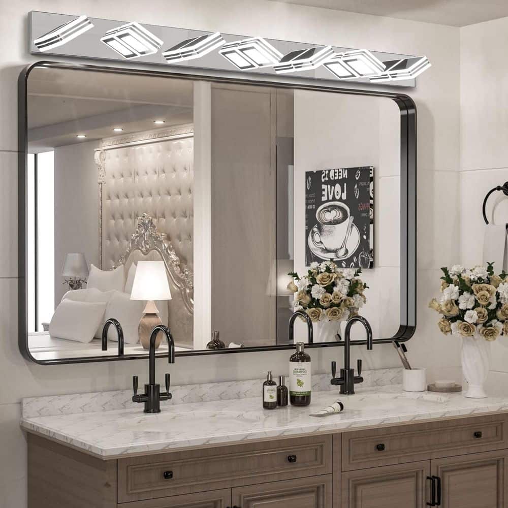 45in. Modern Chrome 7-Light LED Vanity Light, Square Acrylic Lampshades Wall Mount Fixture for Bathroom, Mirror Lighting price history on PriceWatchPro