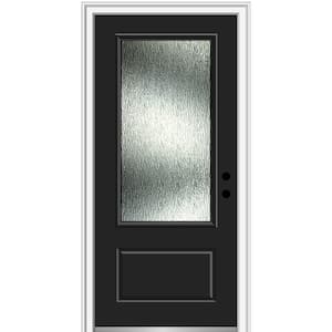 36 in. x 80 in. Left-Hand/Inswing Rain Glass Black Fiberglass Prehung Front Door on 4-9/16 in. Frame