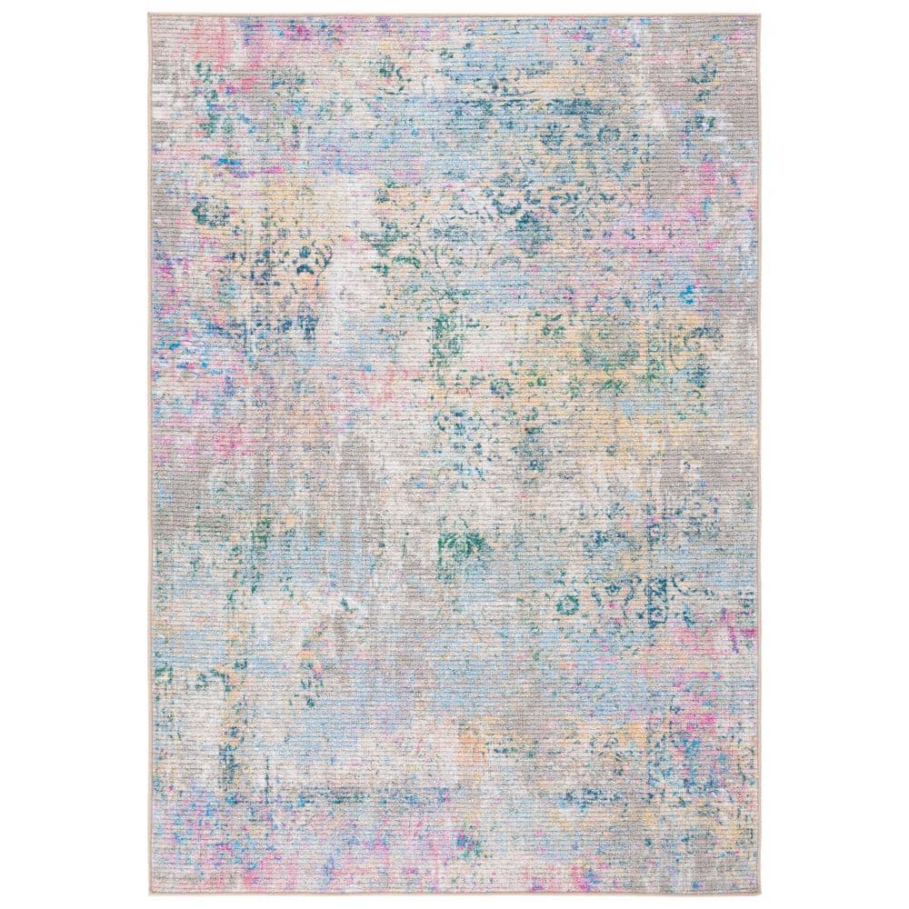 SAFAVIEH Sequoia Gray/Pink 8 ft. x 10 ft. Machine Washable Distressed Abstract Area Rug SEQ102Y