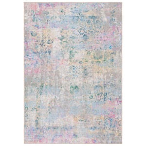 Sequoia Gray/Pink 8 ft. x 10 ft. Machine Washable Distressed Abstract Area Rug