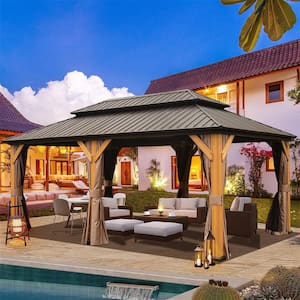 12 ft. x 20 ft. Outdoor Fir Solid Wood Frame Patio Gazebo Canopy Tent Shelter with Galvanized Steel Hardtop Pavilion