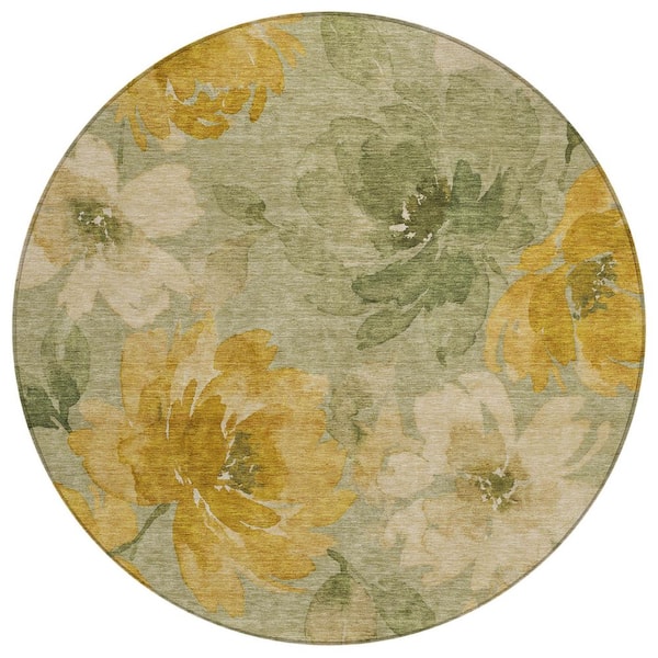 Chantille Machine Washable Indoor/Outdoor Abstract ACN3014 Sage 8 ft. x 8 ft. Round Rug