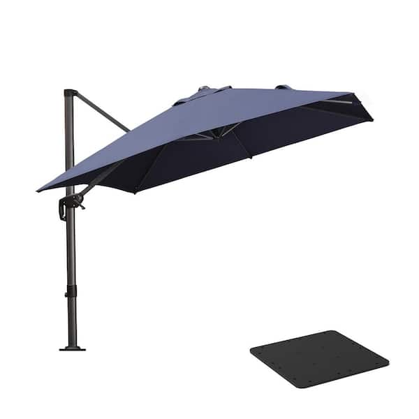 PURPLE LEAF 9 ft. Square Aluminum Outdoor Patio Cantilever Umbrella 360-Degree Rotation Umbrella with Base Plate, Navy Blue