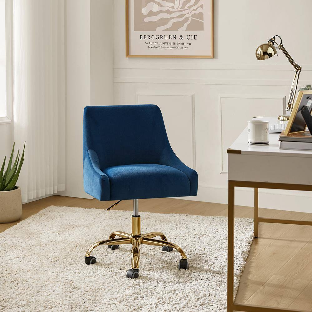 Navy Velvet Swivel Task Chair with Adjustable Height and Metal Base