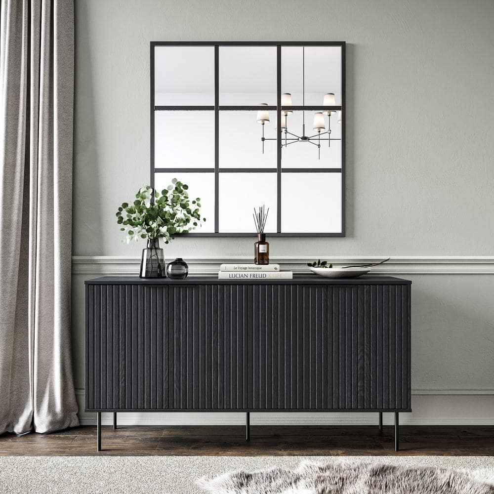 Lysander Black Wood Fluted Sideboard Buffet Cabinet