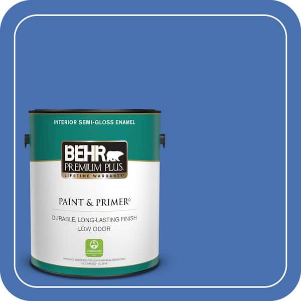 BEHR PREMIUM PLUS 1 gal. Home Decorators Collection #HDC-SM16-07 Croquet Blue Semi-Gloss Enamel Low Odor Interior Paint & Primer
