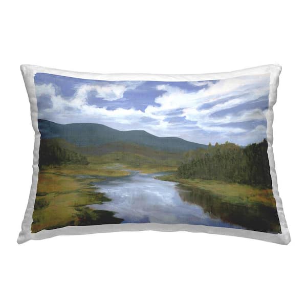 Stupell Industries Mountain Stream Reflection Blue Print Polyester 14 in. x 20 in. Throw Pillow