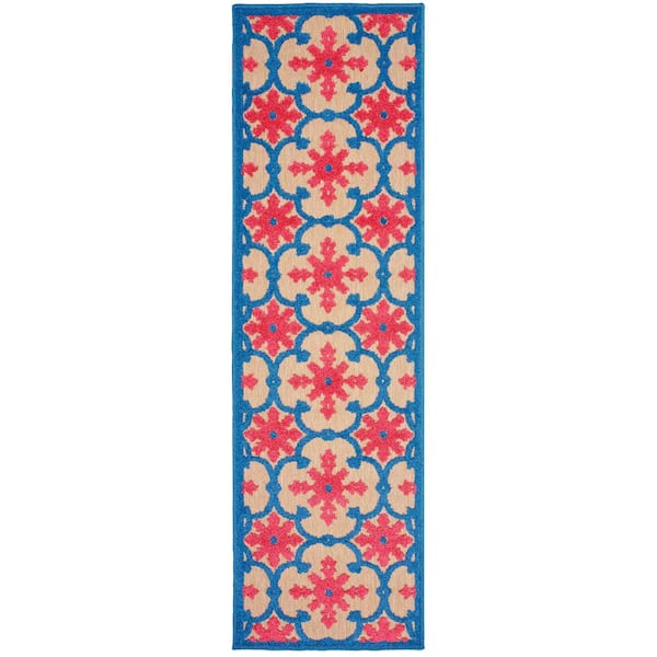 Lilo Red/Blue 2 ft. x 8 ft. Outdoor Runner Rug