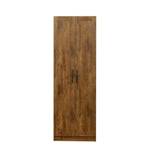 Walnut High Wardrobe and Kitchen Cabinet with 2-Doors and 3-Partitions