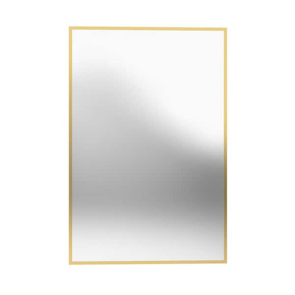 Prospero 24 in. W x 36 in. H Rectangular Framed Wall Mounted Hanging Bathroom Vanity Mirror in Brushed Brass