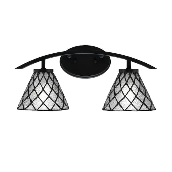 Unbranded Siena 18.25 in. 2-Light Vanity Light Matte Black with Diamond Ice Art Glass Shades