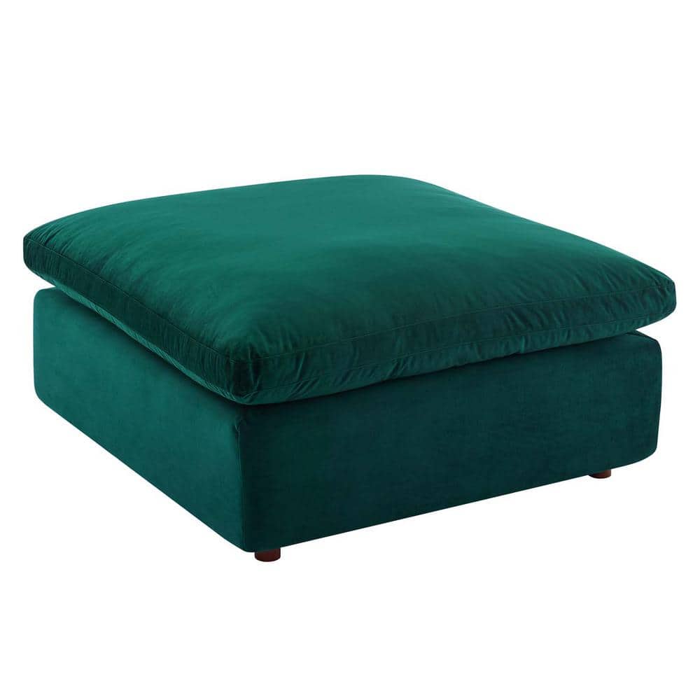 Plush Green Performance Velvet Overstuffed Ottoman 40"x19"