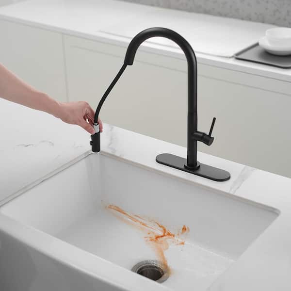 Single Handle Pull-Down Sprayer Kitchen Faucet with Deck Plate in