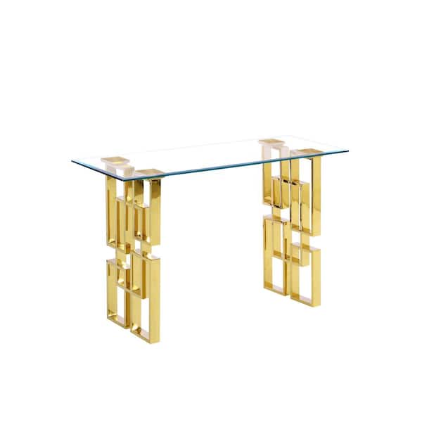 Best Quality Furniture Rosa 50 in. Tempered Glass Gold Stainless Steel Base Console Table