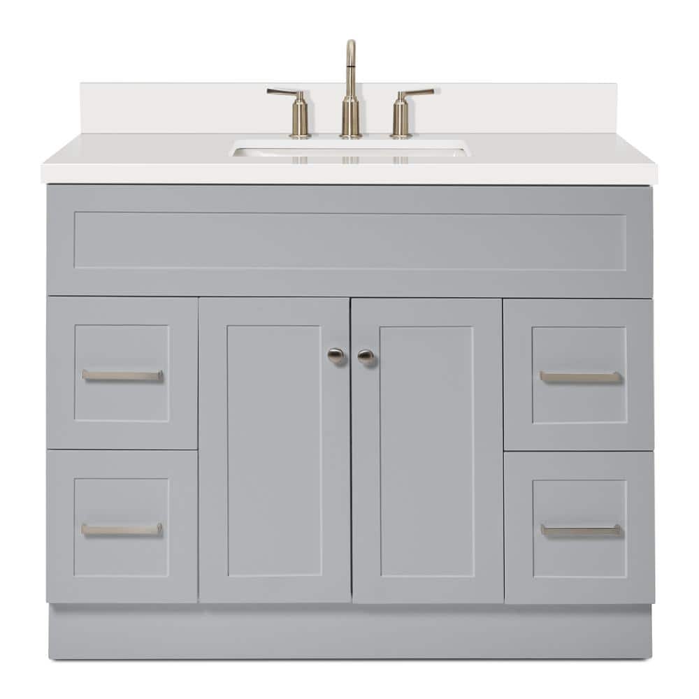 Hamlet 43" Gray Freestanding Single Vanity with White Quartz Top
