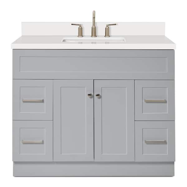 Hamlet 43 in. W x 22 in. D x 36 in. H Bath Vanity in Grey with Pure White Quartz Top