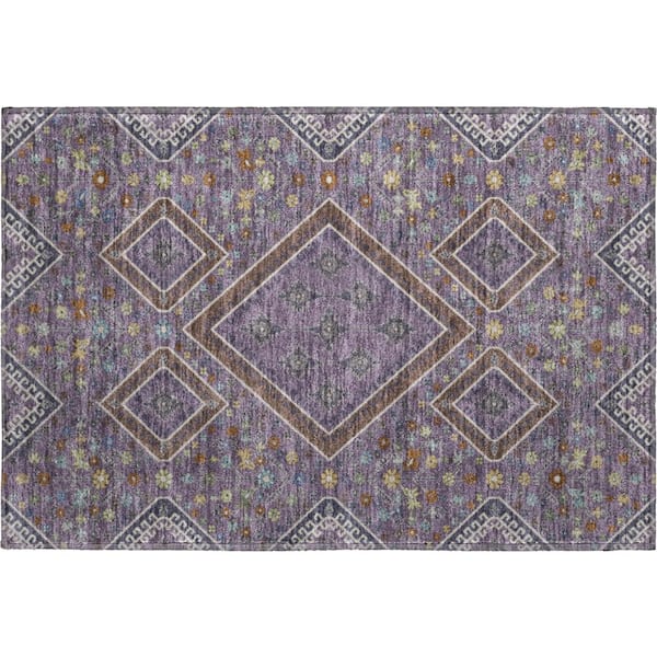 Mayfield Premium Machine Washable Abstract AMF2459 Plum 3 ft. x 4 ft. Area Rug