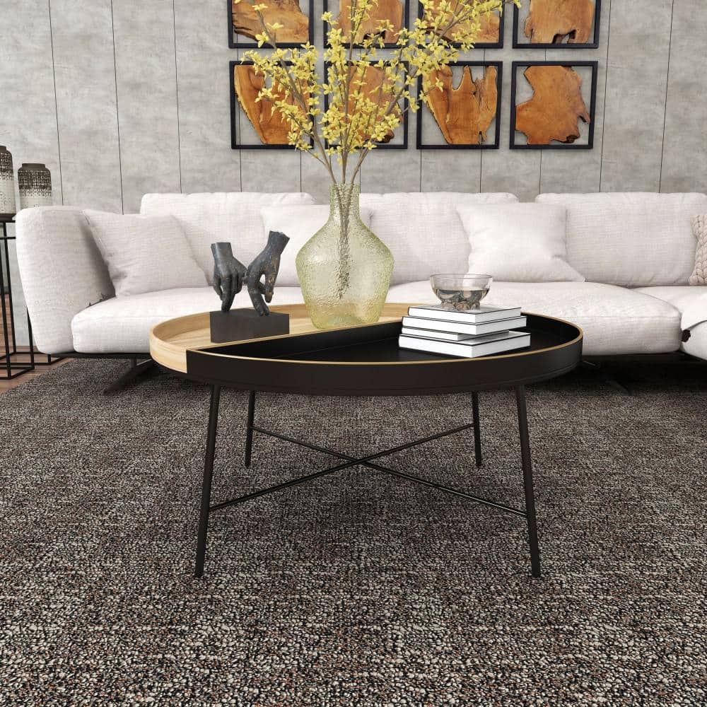 Modern Elegance Round 38" Wood & Black Metal Coffee Table