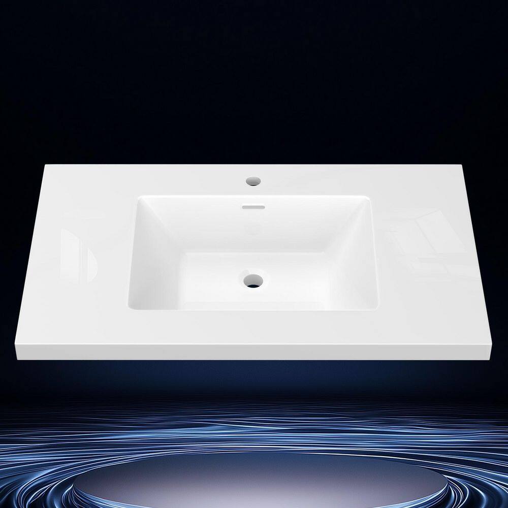 Tor 36 in. W x 22 in. D Solid Surface Cultured Marble Vanity Top White Single Sink Bathroom Rectangular Basin Countertop price history on PriceWatchPro