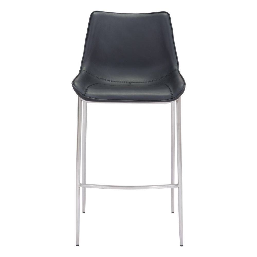 Transitional Magnus 20.7" Black Metal Bar Stool with Silver Accents