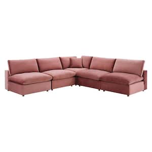 5-Piece Dusty Rose Commix Down Filled Overstuffed Performance Velvet Sectional Sofa