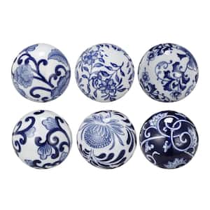 Blue And White Round Printed Porcelain Decorative Ball (Set of 6)