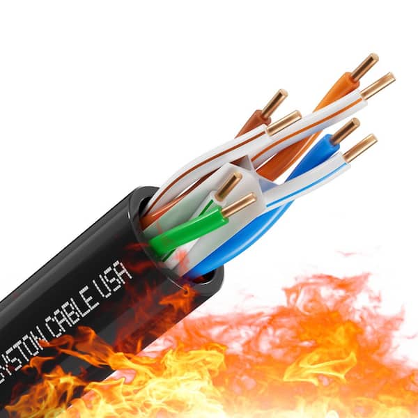 100 ft. Black Cat 6A+ Plenum Rated-CMP Ethernet Network Cable 700MHz 23AWG Solid Bare Copper Wire No Ends Heat Resistant
