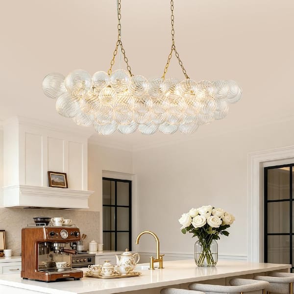 HUOKU Neuvy 8-Light 50.4 in. W Brass Chandelier with Swirled-Glass