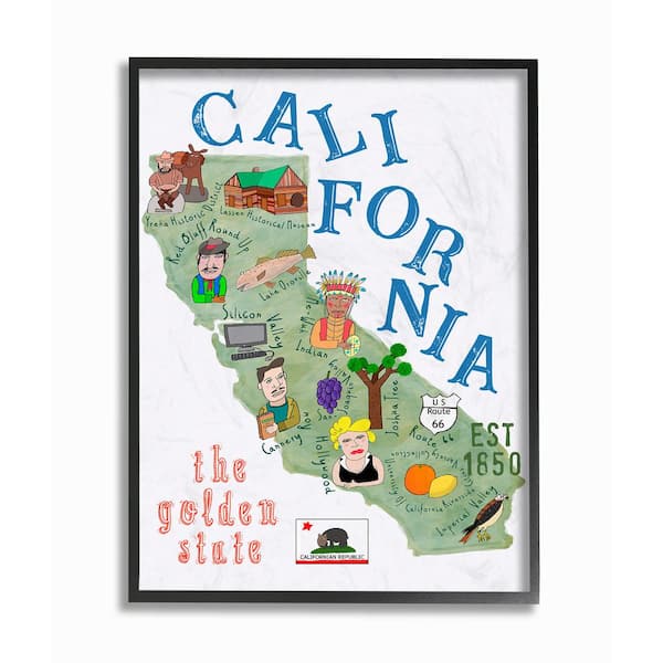 Stupell Industries 11 in. x 14 in. "California the Golden State Illustrated Map" by Carla Daly Framed Wall Art