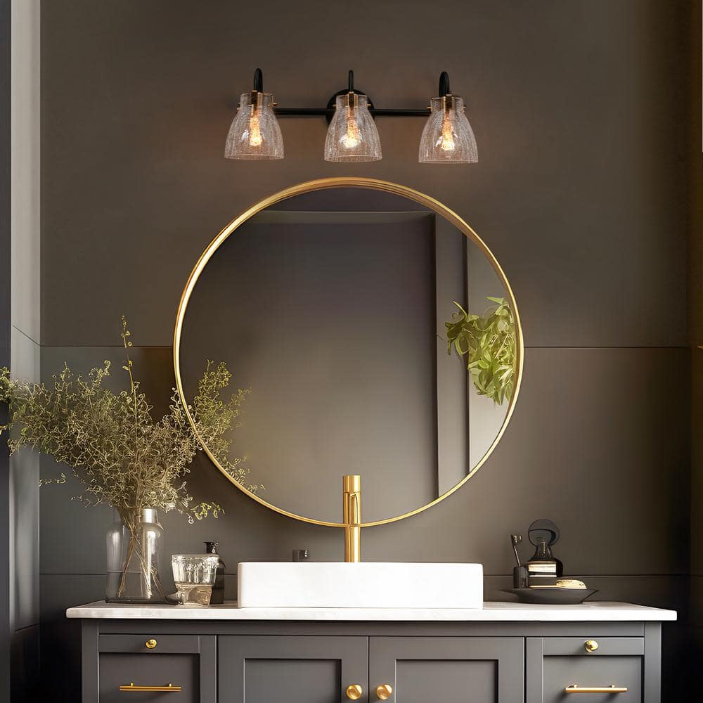 Aidtyrtm 22.4" Matte Black and Gold Crackled Glass Vanity Light