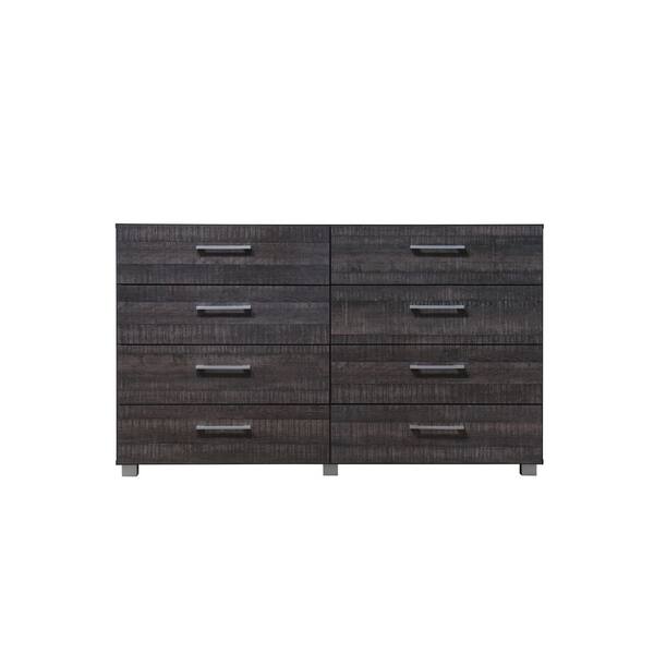 HODEDAH 8-Drawer Walnut Dresser 32.75 in. H x 15.75 in. W x 55.25 in. D