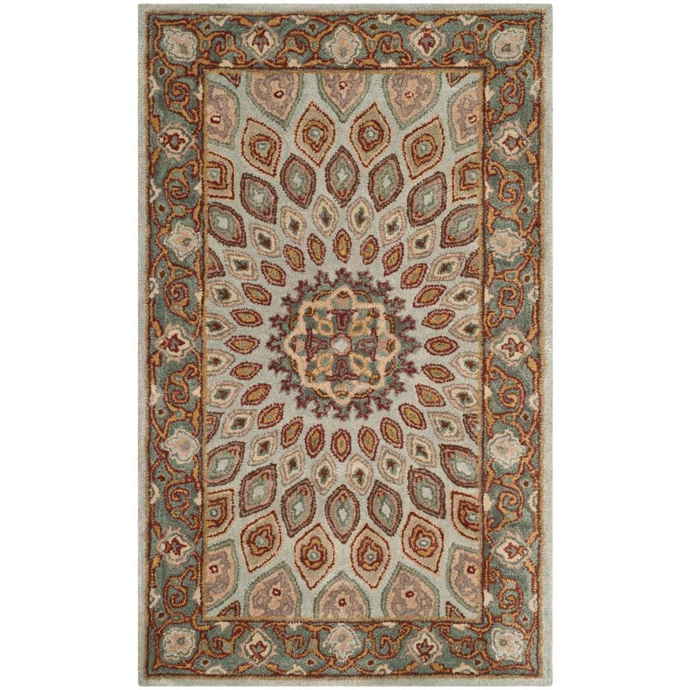 Handmade Blue/Grey Wool Rectangular Tufted Area Rug