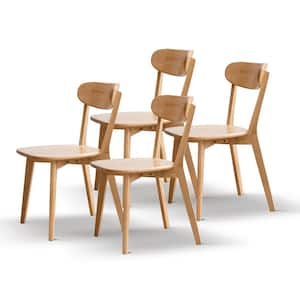 Natural Oak 100% Solid Wood Dining Chair Set of 4 with Curved Backrest