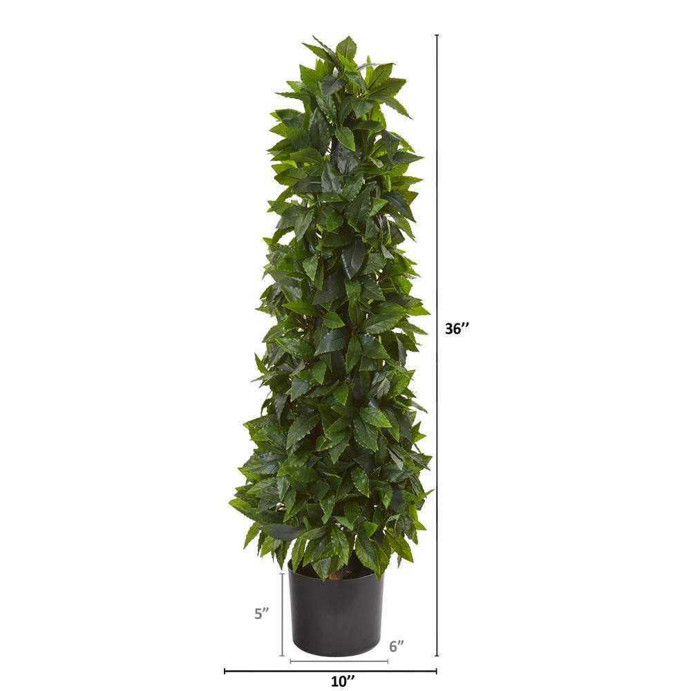 3-Foot Sweet Bay Cone Topiary Artificial Tree in Black Planter