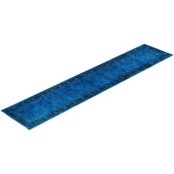 Overdyed Blue 3 ft. x 15 ft. Solid Wool Indoor Runner Rug