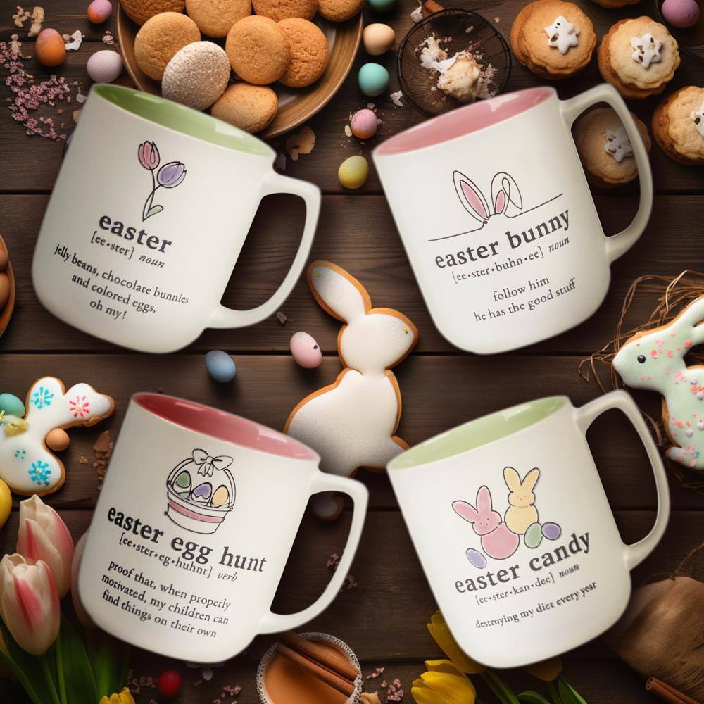 Easter Fun Pink and Green Ceramic Mug Set