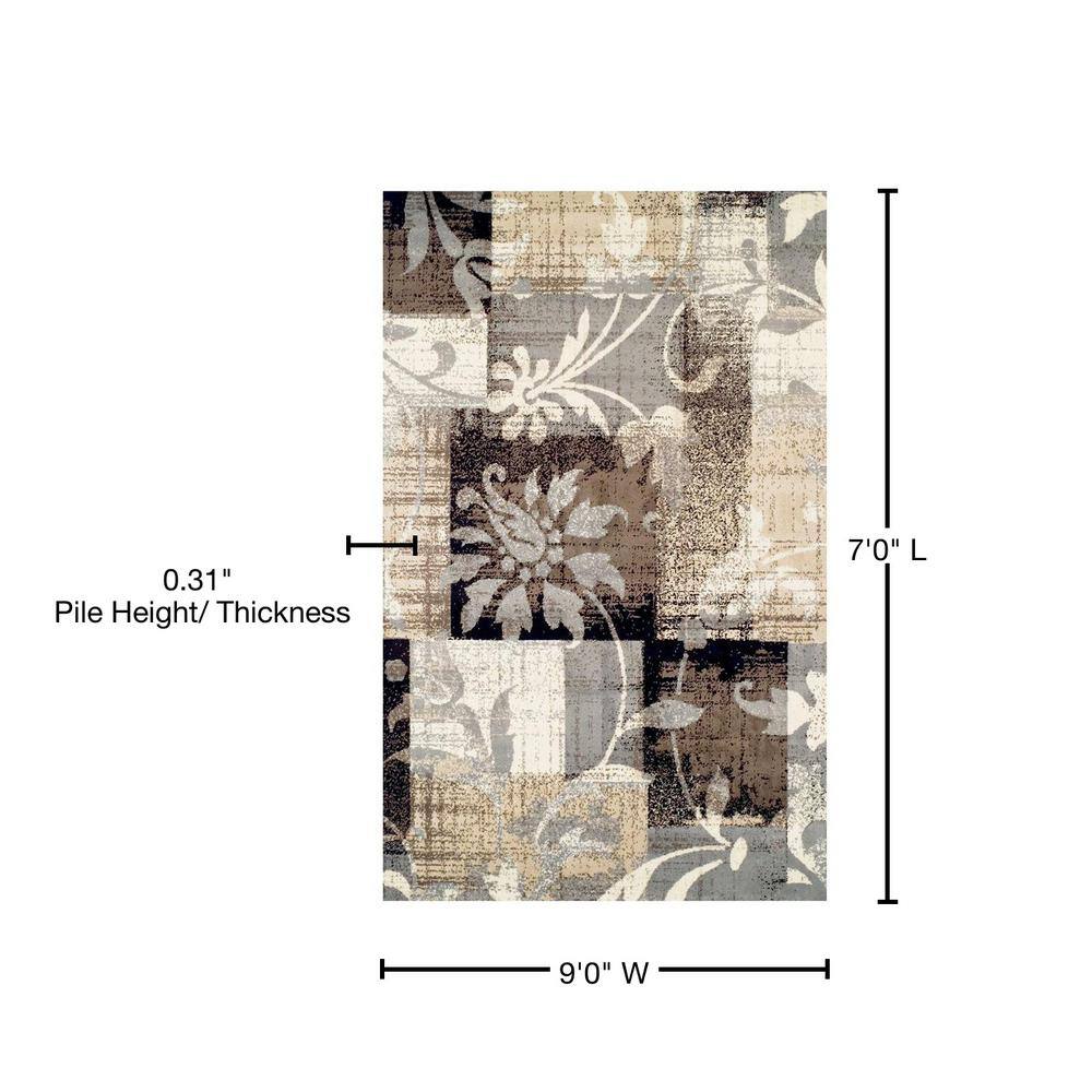 Pastiche Beige and Gray Floral Patchwork 7' x 9' Area Rug
