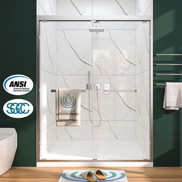 56 to 60 in. W x 76 in. H Sliding Framed Shower Door in Brushed Nickel with Double Handle