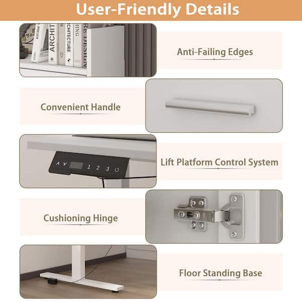 FUFU&GAGA 68.5 in. W L-Shaped White Writing Desk Adjustable Height