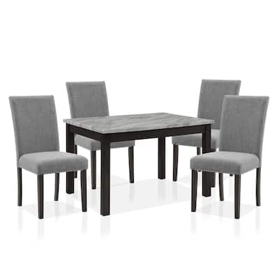 Misner 5-Piece Faux Marble White and Brushed Brown Gray Dining Table Set