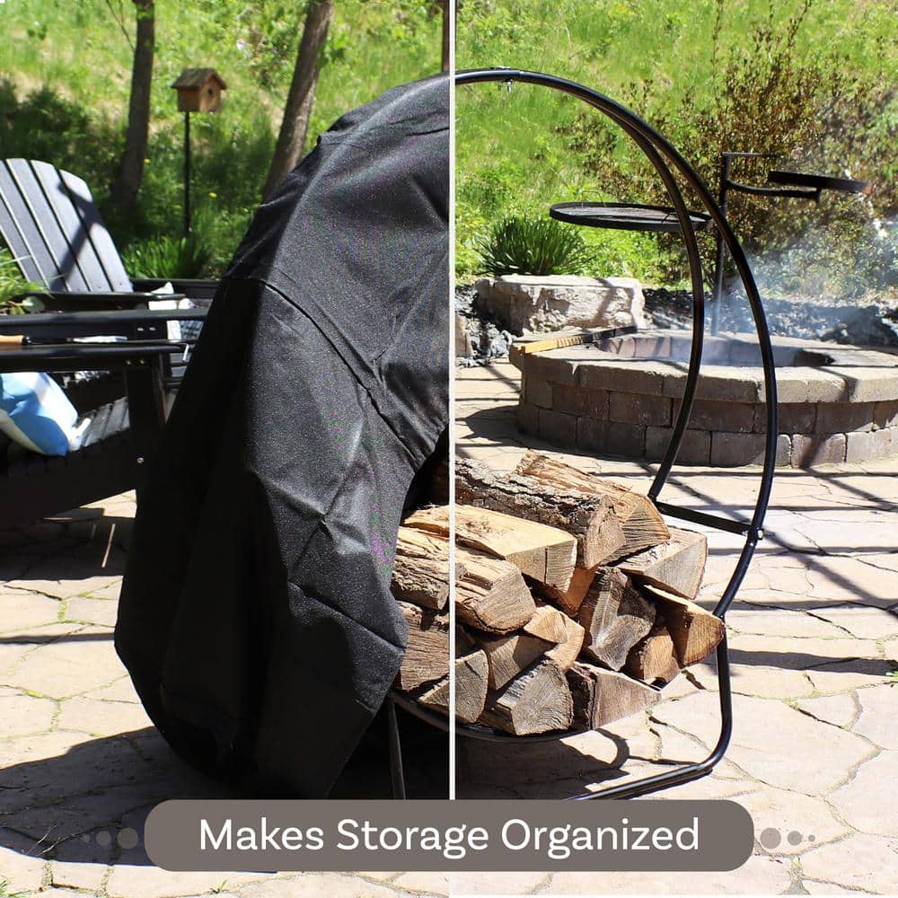 40" Black Steel Firewood Log Hoop Rack with PVC Cover