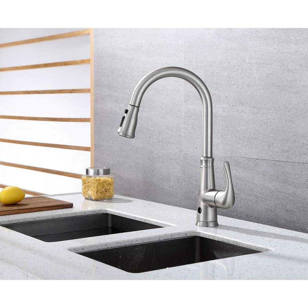 Brushed Nickel Single Handle Pull-Down Kitchen Faucet with Spray